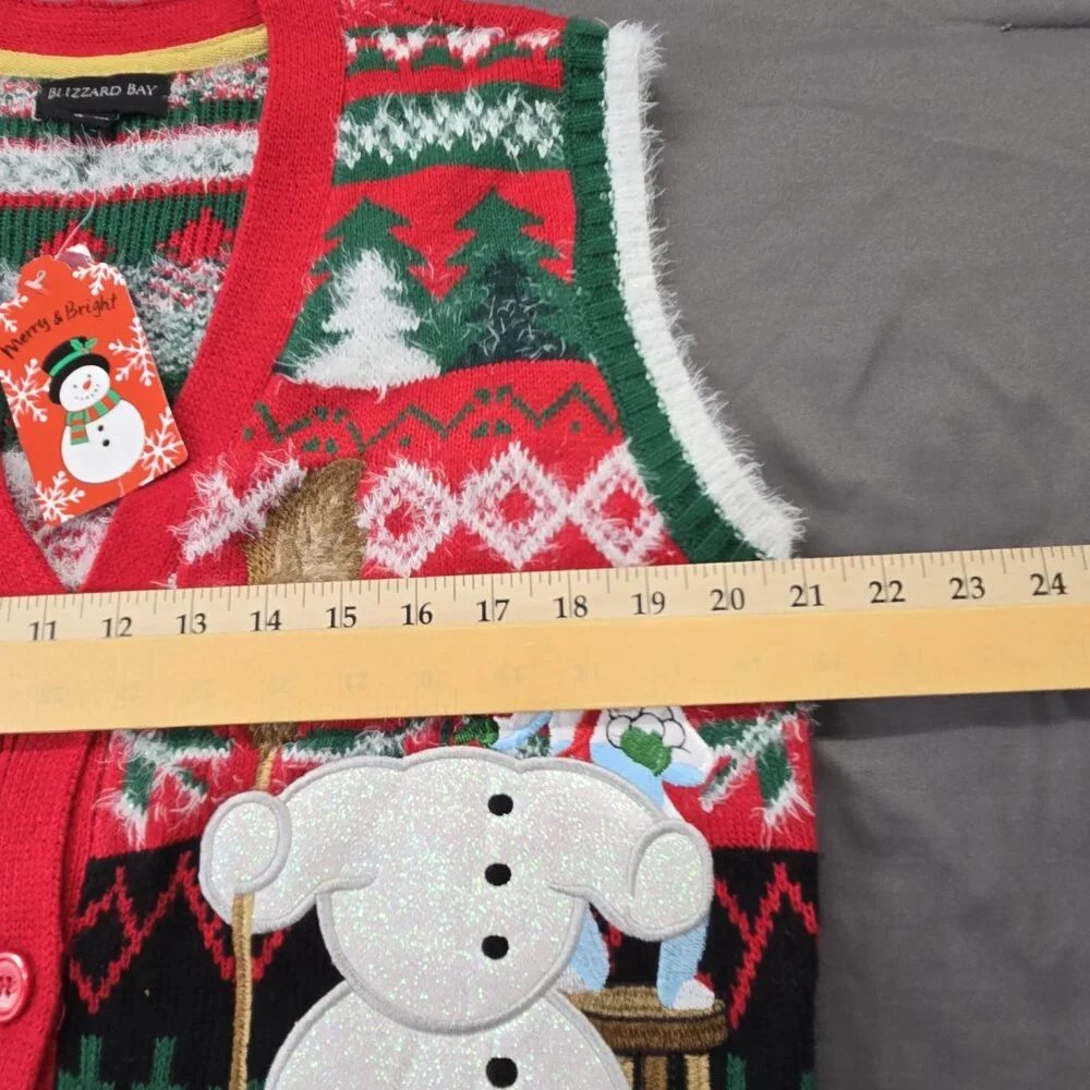 Blizzard Bay Red Green Snowman Ugly Christmas Vest S - Picture 5 of 9